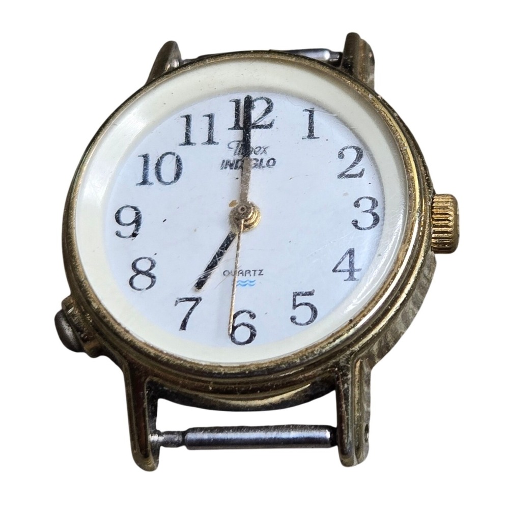 Vintage Timex Indiglo Quartz Womens Watch Gold Tone White Dial CR 1216 For Parts